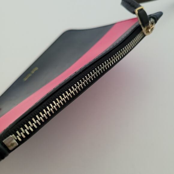 Paul Smith Black Pink Leather Zip Pouch Wristlet Wallet Designer Classic Logo - Picture 3 of 9